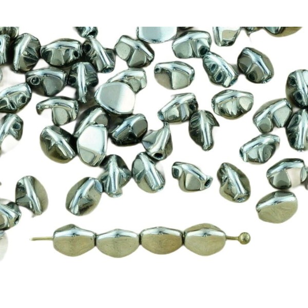 60pcs Métallique Pleine Argentiques d'Argent Pincée Bicone à Facettes Entretoise tchèque Perles de V - Photo n°1