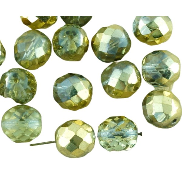 8pcs Crystal Metallic Gold Demi-Rond à Facettes Feu Poli Entretoise tchèque Perles de Verre de 10mm - Photo n°1