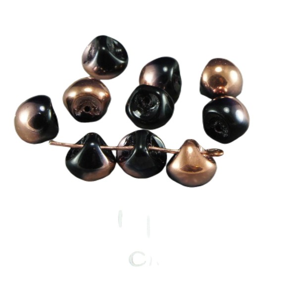 Opaque Noir Or Capri de la Moitié des Champignons Bouton de Verre tchèque Perles de 9mm x 8mm 12pcs - Photo n°1