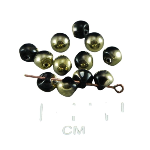 Opaque Noir Or la Moitié des Champignons Bouton de Verre tchèque Perles de 6mm x 5mm 30pcs - Photo n°1