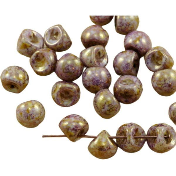 12pcs Craie Violet Marron Sénégal en terre Cuite de Champignons Bouton de Verre tchèque Perles de 9m - Photo n°1