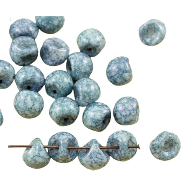 12pcs Picasso en terre Cuite Bleu Turquoise Champignon Bouton de Verre tchèque Perles de 9mm x 8mm - Photo n°1