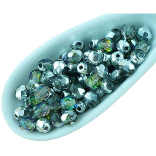 100pcs Cristal Dichroïque Vitrail Vert Metallic Silver Demi-Rond à Facettes Feu Poli Petite Entretoi - Photo n°1