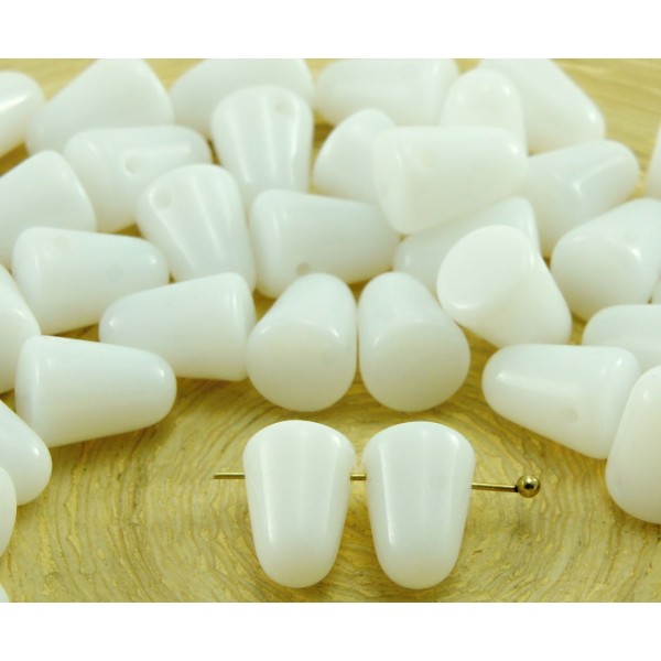 14pcs Blanc Albâtre Opale Cône de Bonbon Pointes Crampons Gum Drop tchèque Perles de Verre de 10mm x - Photo n°1