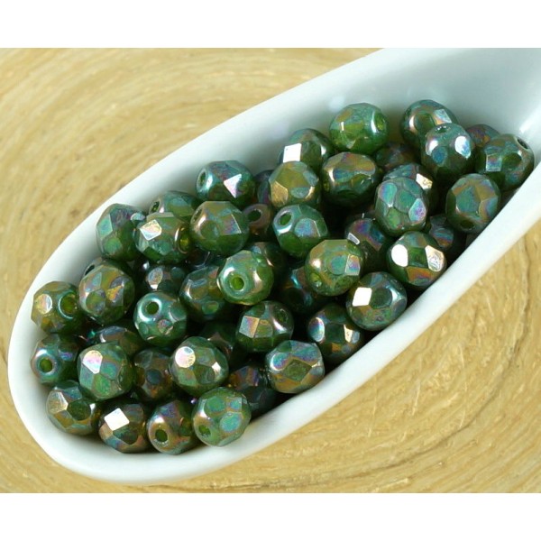 100pcs Opale Cristal Vert Nébuleuse Ronde à Facettes Feu Poli Entretoise tchèque Perles de Verre de - Photo n°1