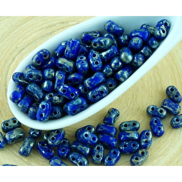 10g Picasso Argent Bleu Bi-Bo 2 Trou Bibo Twin Verre tchèque Perles de 2,8 mm x 5.5 mm - Photo n°1