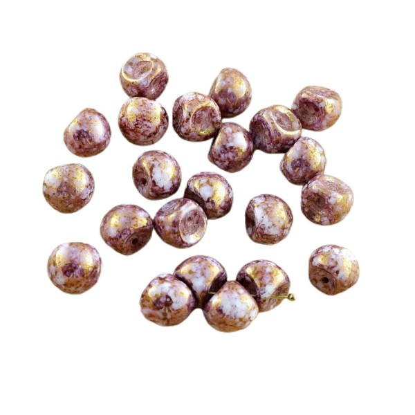 12pcs Picasso Violet Or Lustre en terre Cuite de Champignons Bouton de Verre tchèque Perles de 9mm x - Photo n°1