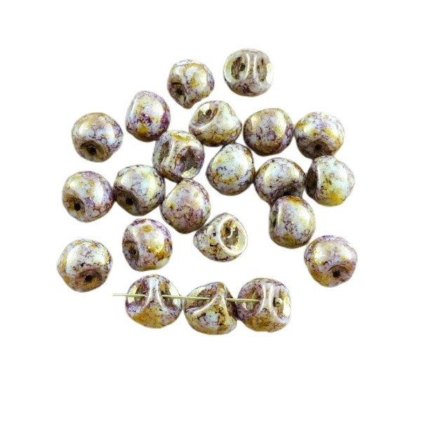 12pcs Picasso Brun Pourpre à l'Or l'Éclat des Champignons Bouton de Verre tchèque Perles de 9mm x 8m - Photo n°1