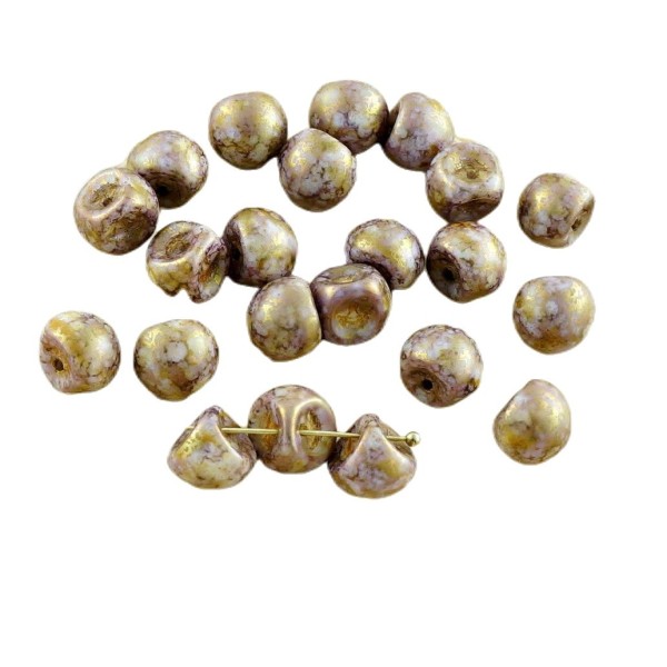 12pcs Picasso Mat Violet Marron Sénégal Champignon Bouton de Verre tchèque Perles de 9mm x 8mm - Photo n°1