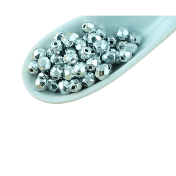 100pcs Metallic Silver Ronde Verre tchèque Perles à Facettes Feu Poli Petite Entretoise de 4mm - Photo n°1