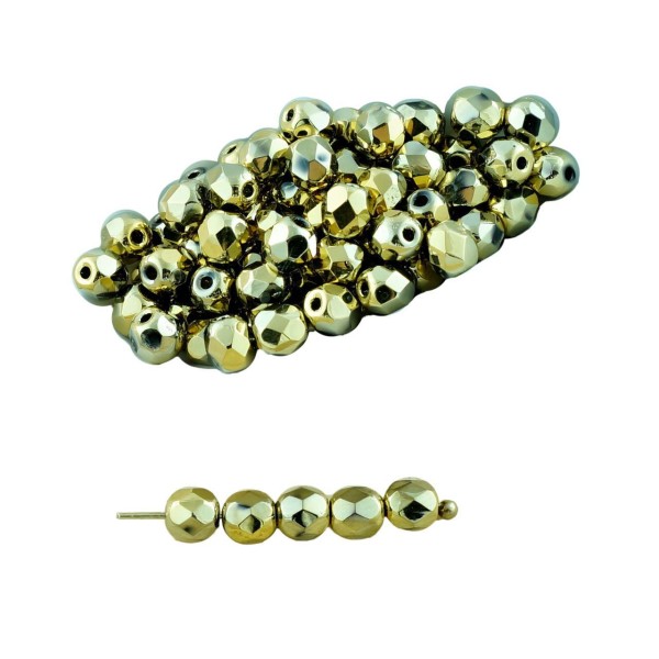100pcs Or Métallique Ronde Verre tchèque Perles à Facettes Feu Poli Petite Entretoise de 4mm - Photo n°1