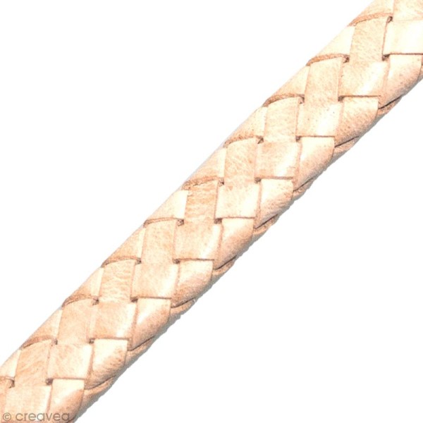 Cordon de cuir tressé 10 mm - Beige - 1 mètre - Photo n°2