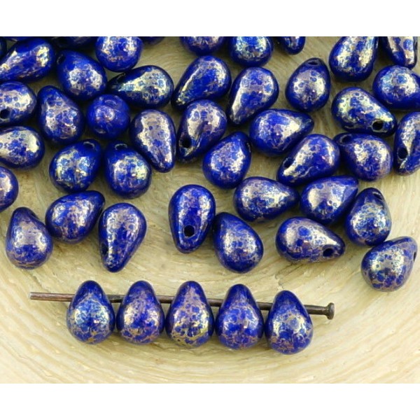 40pcs Sombre Saphir Bleu en terre Cuite Bronze Larme Petite Larme de Verre tchèque Perles de 4 mm x - Photo n°1