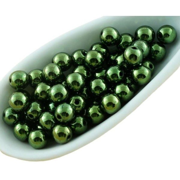 100pcs Vert Métallique Lustre Rond Druk Verre tchèque Pressé Perles de Petite Entretoise de 4mm - Photo n°1