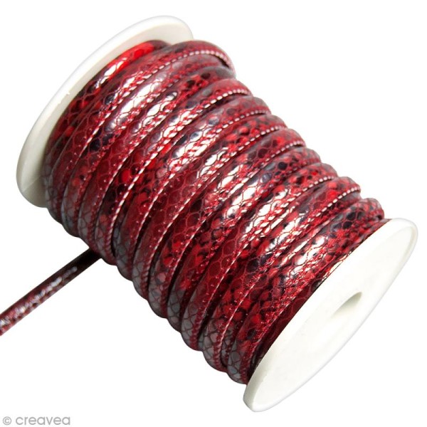 Cordon de cuir au mètre (sur mesure) - Peau de serpent Rouge - 6 mm - Photo n°1