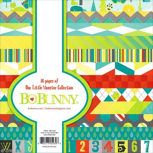Papier scrapbooking Bo Bunny - Our lil'monster - 36 feuilles 15,2 x 15,2 cm - Photo n°1