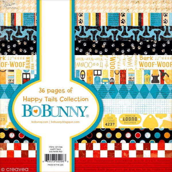 Papier scrapbooking Bo Bunny - Happy tails - 36 feuilles 15,2 x 15,2 cm - Photo n°1