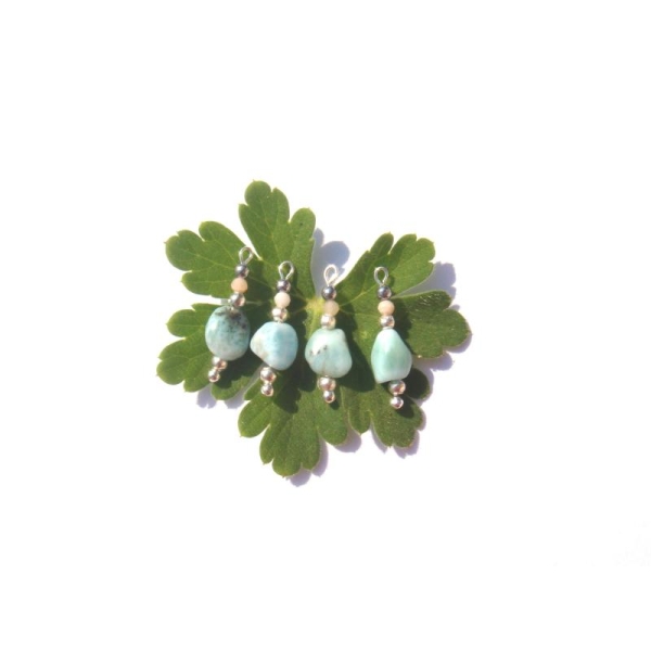 Larimar, Opale Rose, Hématite Argentée : 4 MICRO breloques 20 MM de hauteur - Photo n°1