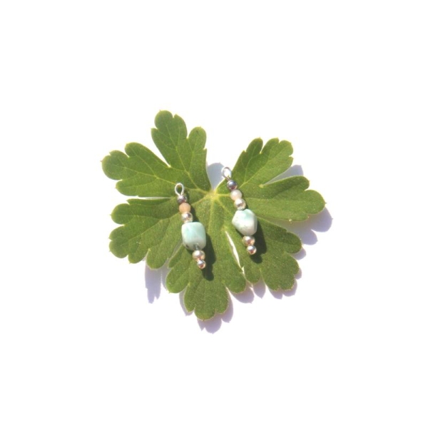 Larimar, Opale Rose, Hématite argentée : 2 MICRO breloques 17 MM de hauteur - Photo n°1