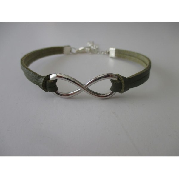Kit bracelet suédine faux cuir kaki et lien infini platine - Photo n°1