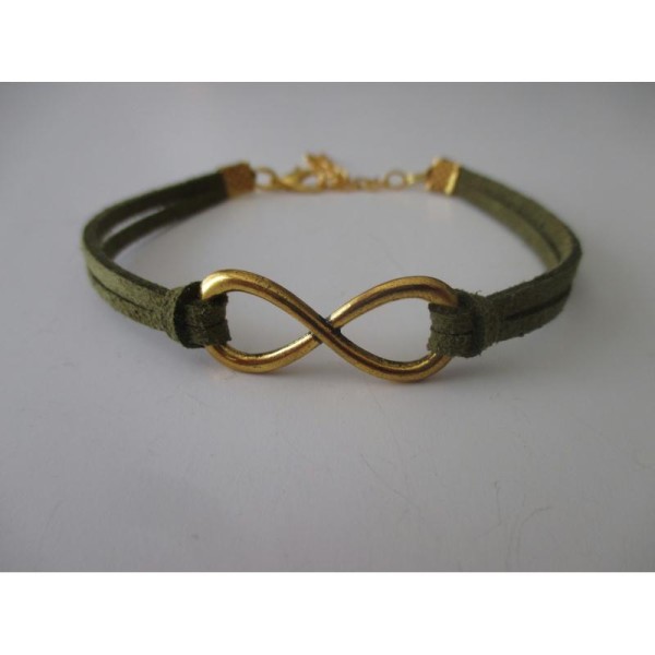 Kit bracelet suédine faux cuir kaki et lien infini doré - Photo n°1
