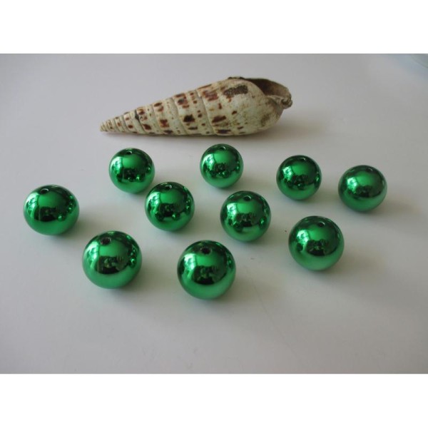 Lot de 10 grosses perles vertes nacrées brillant 20 mm - Photo n°1