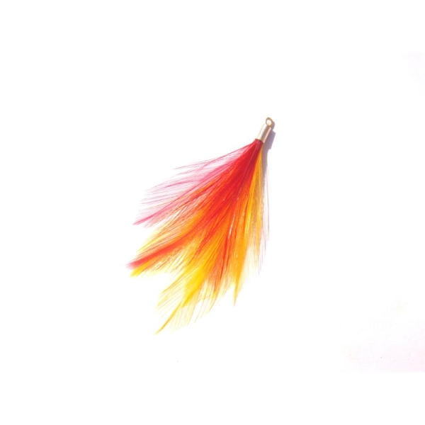 Coq teinté jaune et rubis : Pendentif plumes 6,5 CM de hauteur environ - Photo n°1