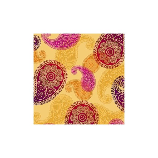 Tissu patchwork cachemires rouges et roses fond jaune - Moxie Dimensions:par 10 cm - Photo n°1