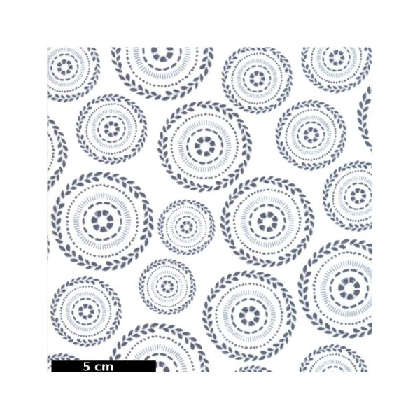 Tissu patchwork couronnes florales grises fond blanc - Harmony de Moda Dimensions:par 10 cm - Photo n°1