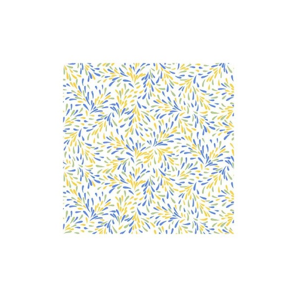 Tissu patchwork éclats bleues, jaunes et vertes fond blanc - Little Squirt Dimensions:par 10 cm - Photo n°1