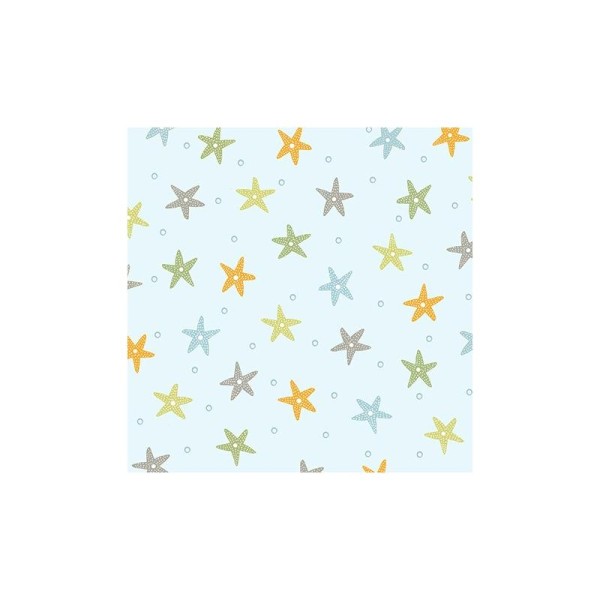 Tissu patchwork étoiles de mer fond bleu ciel - Little Squirt Dimensions:par 10 cm - Photo n°1