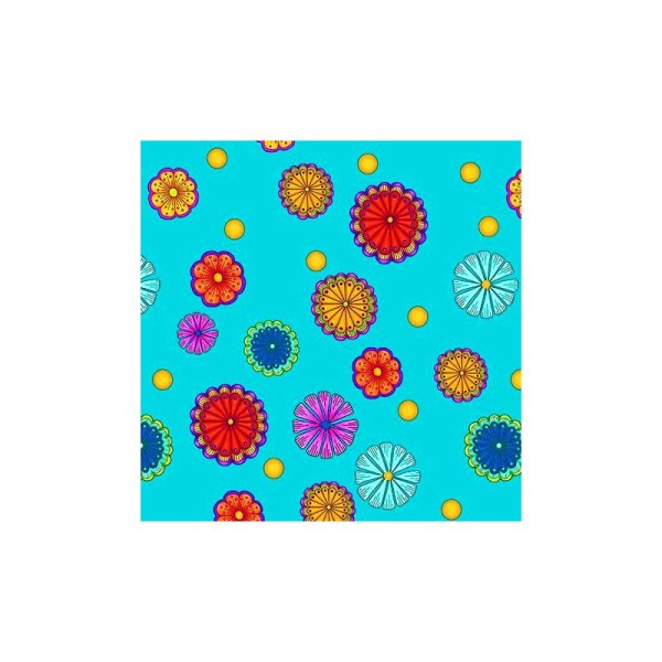 Tissu patchwork fleurettes fond turquoise - Carnivale Dimensions:par 10 cm - Photo n°1