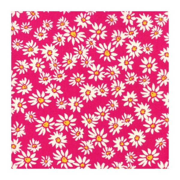 Tissu patchwork Marguerites fond fuchsia - Painted Garden de Moda Dimensions:par 10 cm - Photo n°1