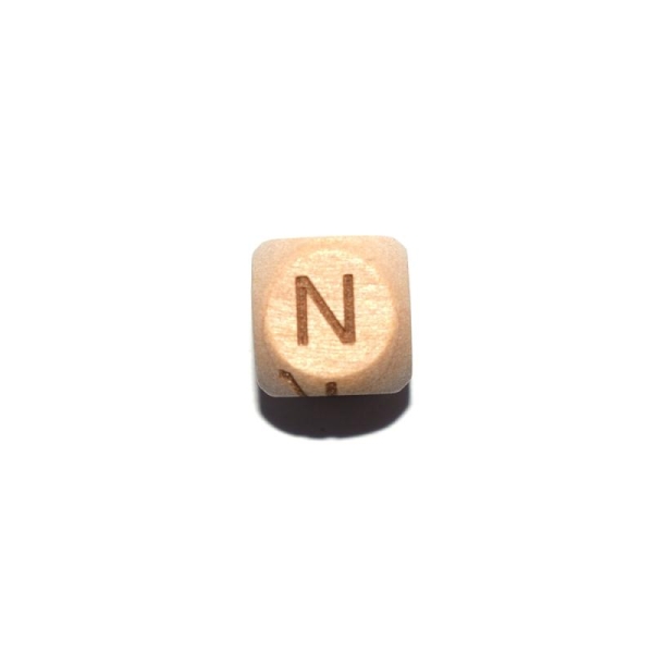 Lettre N cube 12 mm en bois naturel - Photo n°1