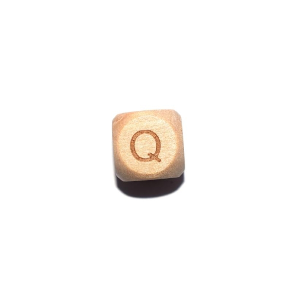 Lettre Q cube 12 mm en bois naturel - Photo n°1