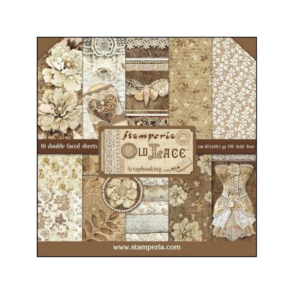 10 papiers scrapbooking 30 x 30 cm STAMPERIA OLD LACE - Photo n°1
