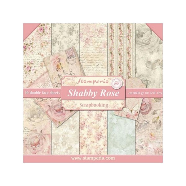 10 papiers scrapbooking 30 x 30 cm STAMPERIA SHABBY ROSE - Photo n°1