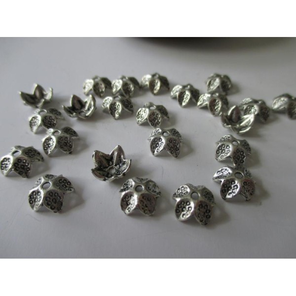 Lot de 25 coupelles fleur 10 mm argent mat pour perles de 8 mm - Photo n°1