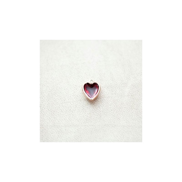 Pendentif Coeur 13mm Doré Émaillé Rouge Transparent x 1pc - Photo n°1