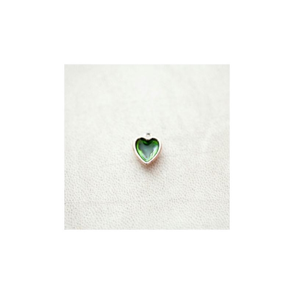 Pendentif Coeur 13mm Doré Émaillé Vert Transparent x 1pc - Photo n°1