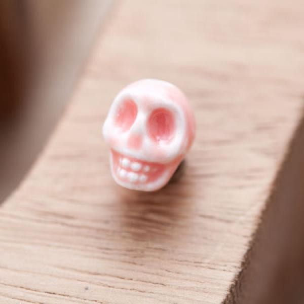 Perle en Porcelaine Tête de mort - Skull 13mm Pêche x 3 - Photo n°1