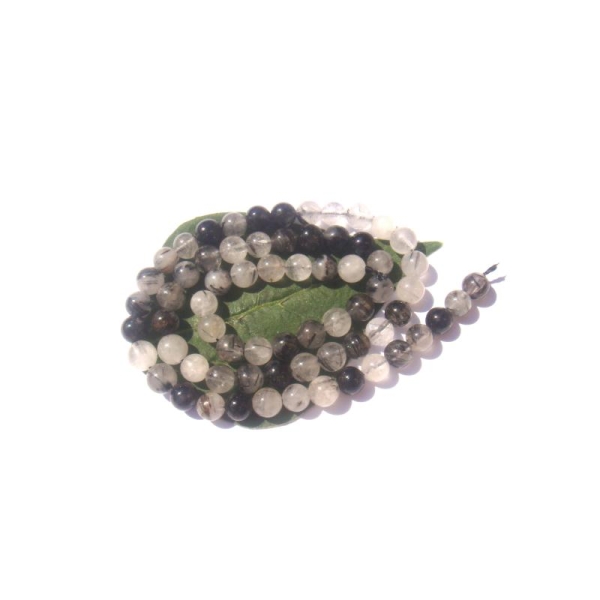 Quartz à inclusions de Tourmaline noire : 10 perles 6 MM de diamètre - Photo n°2