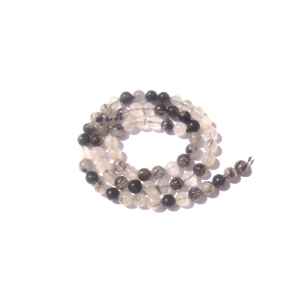 Quartz à inclusions de Tourmaline noire : 10 perles 6 MM de diamètre - Photo n°1
