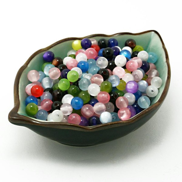 20 Perles Oeil de Chat 6mm couleur mixte perle creation bijoux, bracelet, collier - Photo n°1