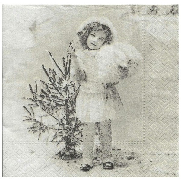 4 Serviettes en papier Enfant Fille Hiver Vintage Format Lunch - Photo n°1