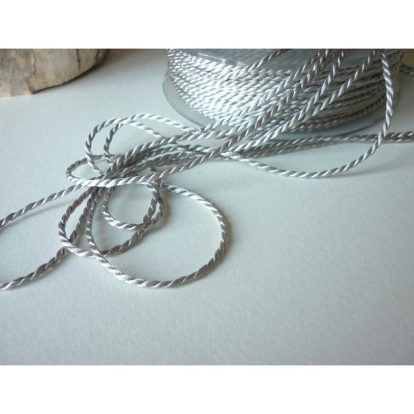 Cordelette cordon 2mm  gris clair argent torsadé, souple - au mètre - Photo n°1