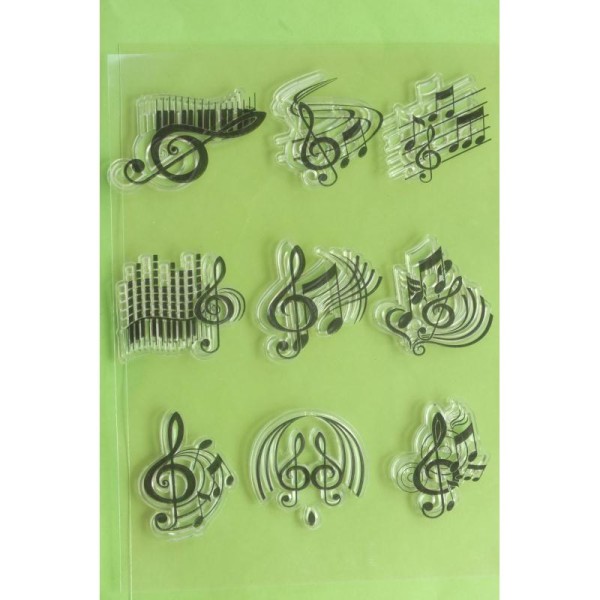 9 Tampons en silicone transparent  motifs : Notes ,portée, clés musicales - Photo n°1