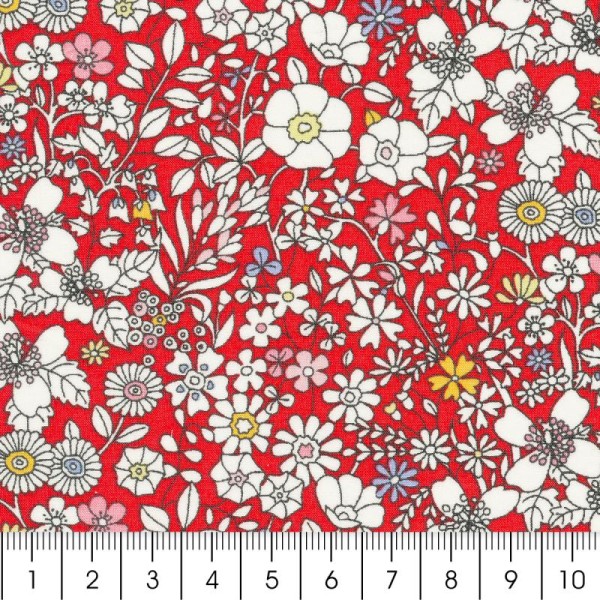 Tissu Liberty June's meadow rouge - 3152 B - Par 10 cm (sur mesure) - Photo n°2