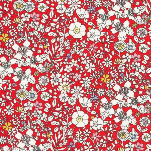 Tissu Liberty June's meadow rouge - 3152 B - Par 10 cm (sur mesure) - Photo n°1