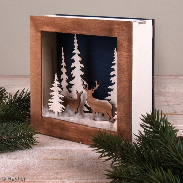 Cadre en bois 3D à monter - Paysage d'hiver - 20 x 20 cm - Photo n°3